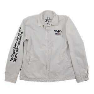 NASA Mens Windbreaker Jacket Size Medium White USA Flag Pull & Bear